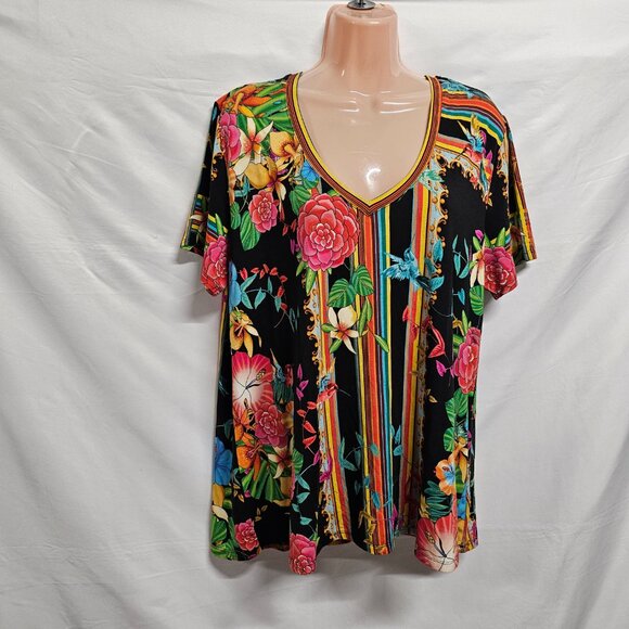 Johnny Was Floral V Neck Top Tee Women Size XL Bamboo - Picture 11 of 15
